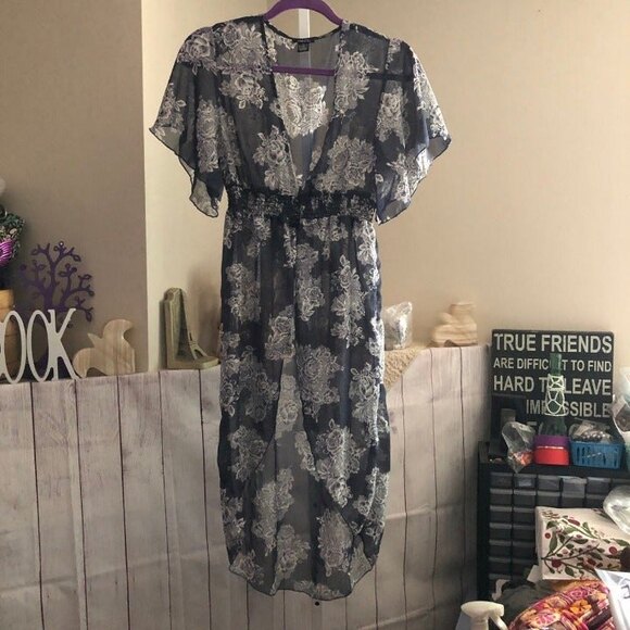 Rue 21 sz S Sheer Floral Long Hi Low Cover Up / Tunic Dress - Picture 1 of 11